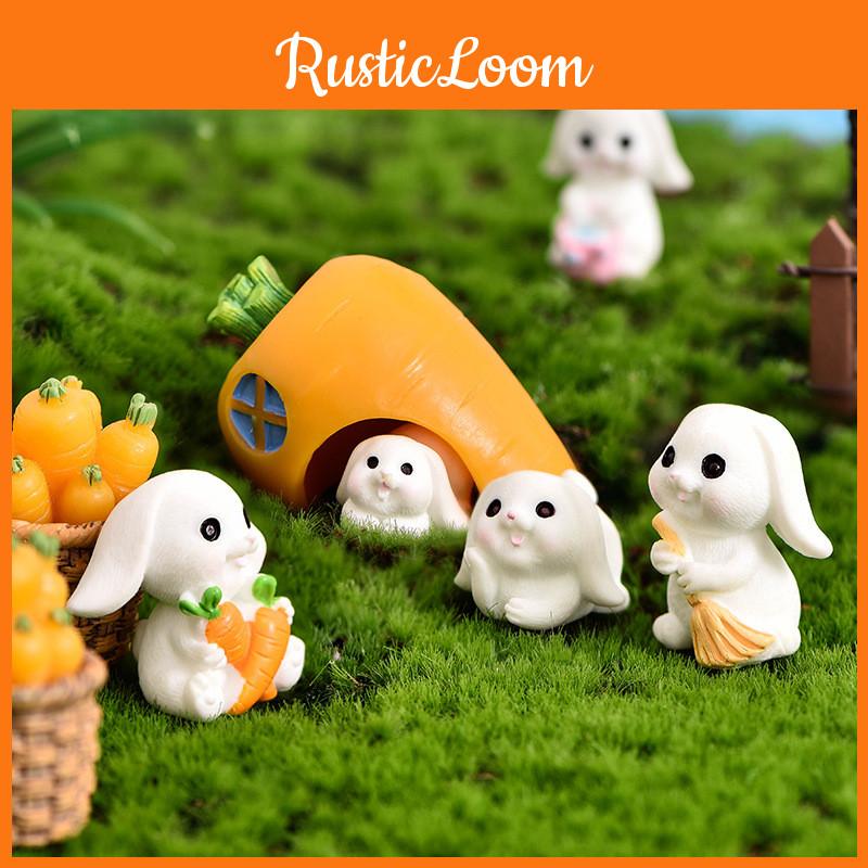 Delightful Resin White Bunny Statue Lovely Micro Landscape Decoration