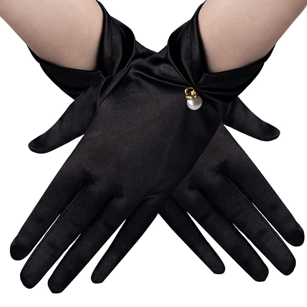 Satins Gloves Evening Gown Gloves with Pearls Decors Wedding Bride Gloves for Formal Occasion Stage Props Hand Gloves