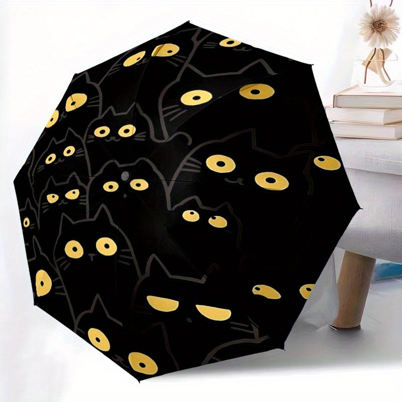 1pc Black Cats Pattern Auto Open/Close Cute Cute Umbrella with One Touch Button,, Windproof Design   Lightweight Portable Umbrella for Women & Men6076