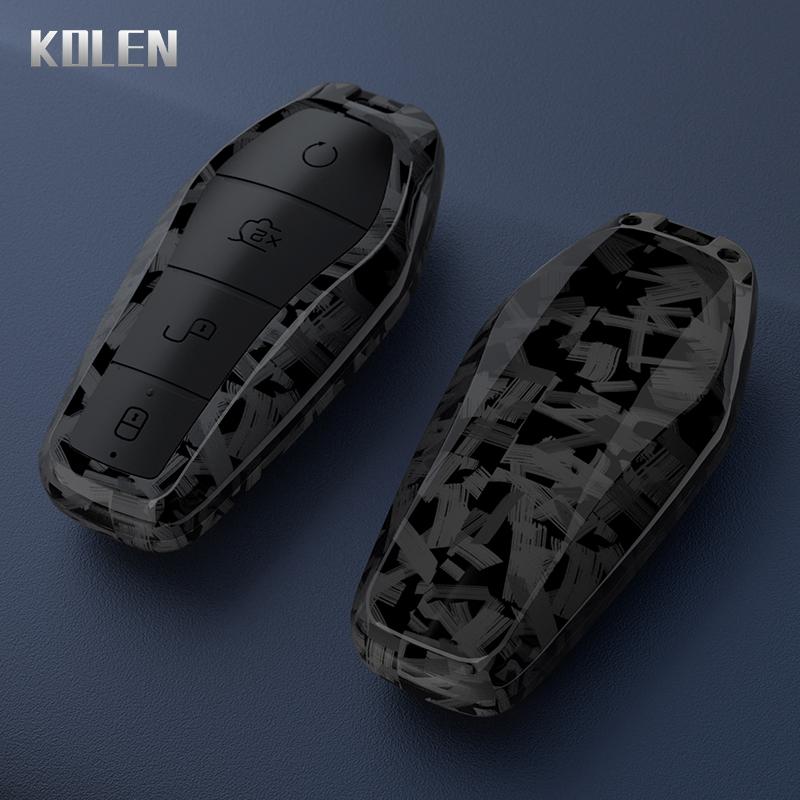 Abs Carbon Fiber Car Key Case Cover Shell For Byd Qin Plusdmi Atto 3 Han Ev Dolphin Durable 4 Buttons Protected Keychain Fob Bag