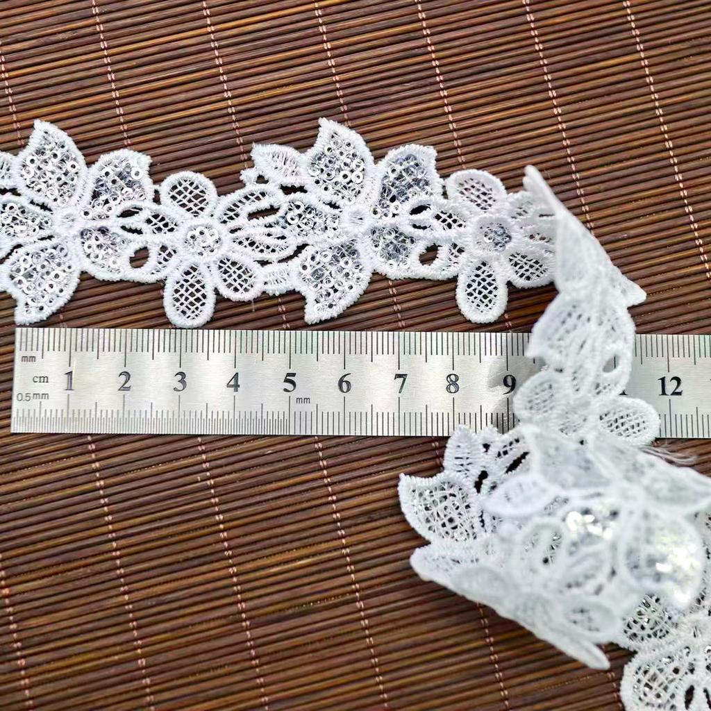 Sparkling Sequins Water-Soluble Polyester Embroidery Lace 3Cm Beads Diy Clothing Wedding Curtains Fabric Decoration