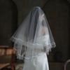 V853 European & American Satin Edge Double Layer Bridal Veil: Super Fairy White, Puffy Wedding, Travel Photoshoot Headwear