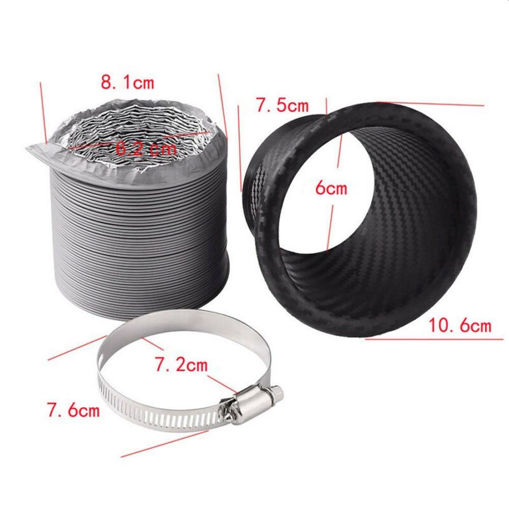 Car Front Bumper Turbo Air Intake Pipe Turbine Funnel Kit Carbon Fiber Style