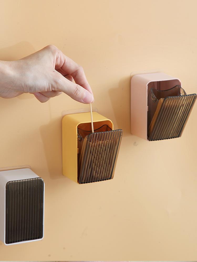 Wall-Mounted Flip-Top Toothpick Holder - Creative Plastic Design for Home and Restaurant