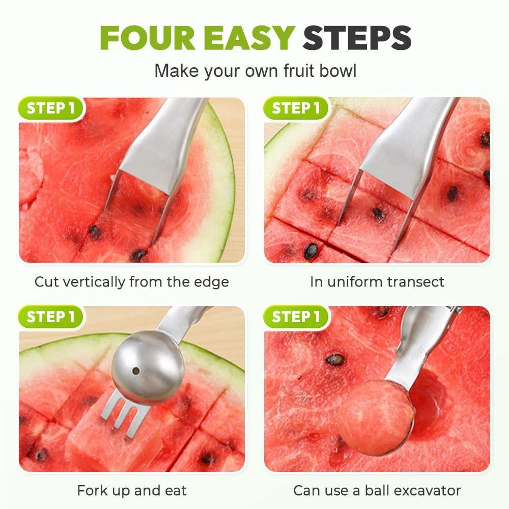 1/2/3 PCS Artifact Stainless Steel Watermelon Cutter 3-in-1 Dual Head Slicer Tool Multi-functional Portable Fruit Forks Home Use