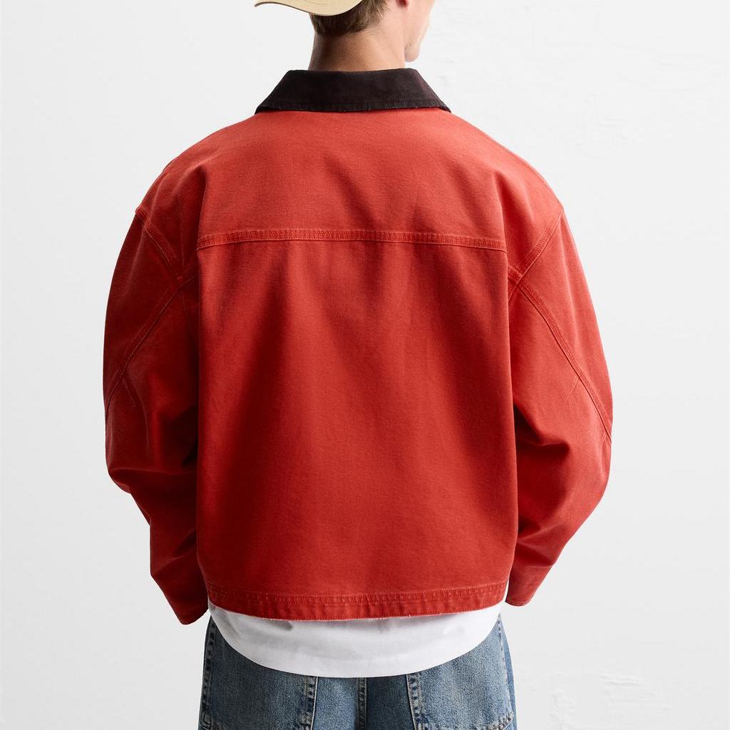 Zara Vintage Label Zipper Casual Detroit Work Jacket Men Jackets Red 06987402-35