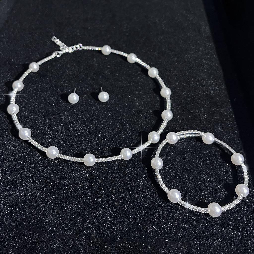 Artificial Pearl Jewelry Set With Cz Diamonds For Elegant Women Spring Collection