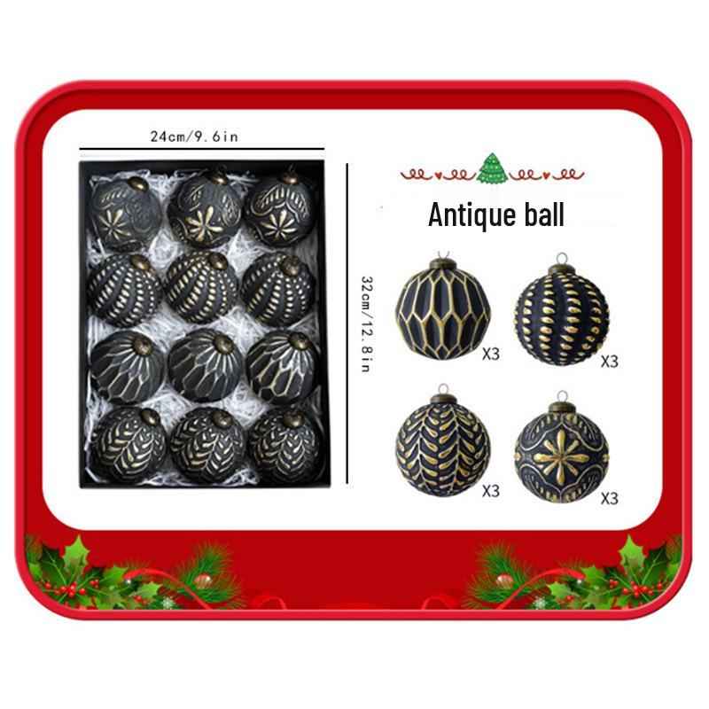 Retro Christmas Ornament Set - 12 Pieces, 8cm Holiday Decoration Balls for Tree