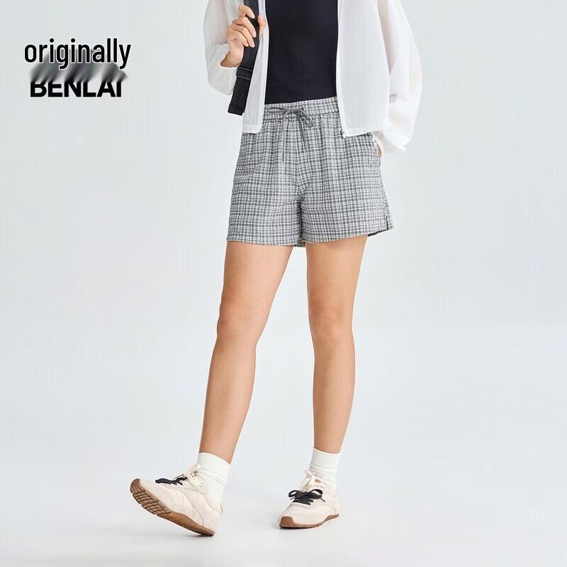 BENLAI Women s Plaid Drawstring Casual Shorts M