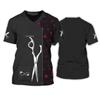 Groomer Short Sleeve Work Top, Scissors & Paw Print Pattern