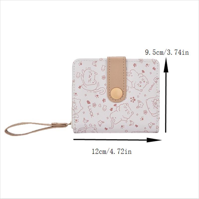 Cute Cat Pu Leather Coin Purse Women Fashion Short Wallet Folding Zipper Wallet Id Card Holder Travel Lightweight Cash Coin Bags