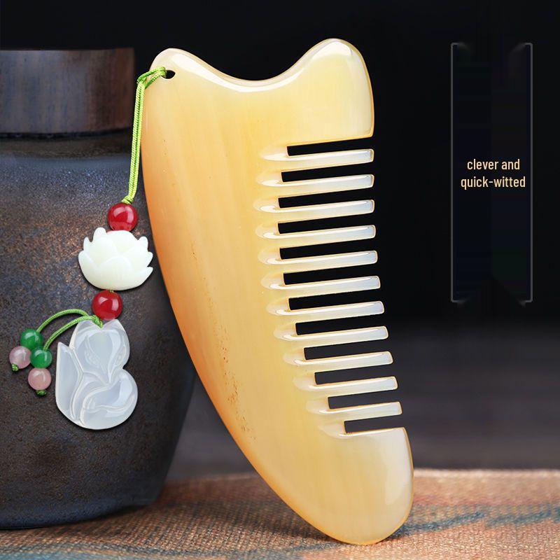 Natural Ox Horn Wide-Tooth Curly Hair Comb - Scalp Massage for Men & Women