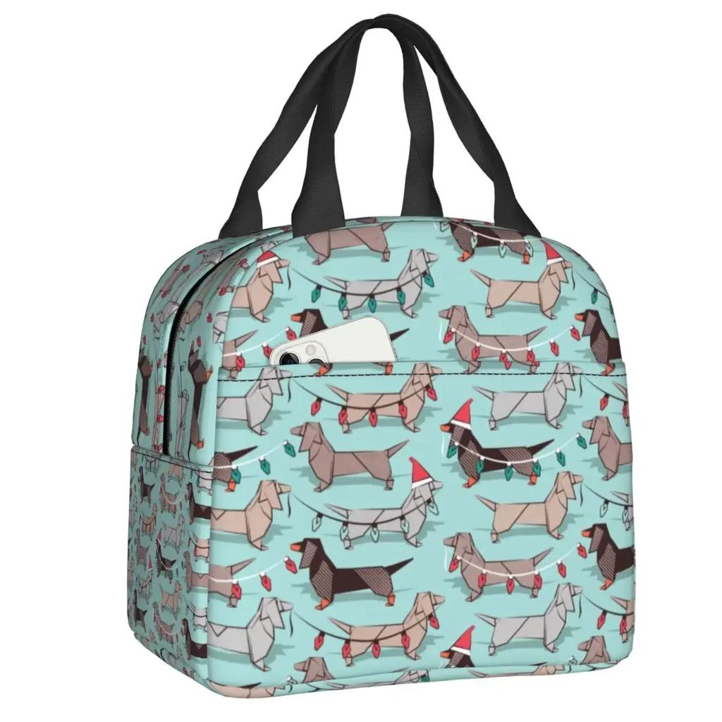 Custom Dachshund Sausage Dog In Florals Lunch Bag Women Cooler Warm Insulated Lunch Boxes for Adult Office