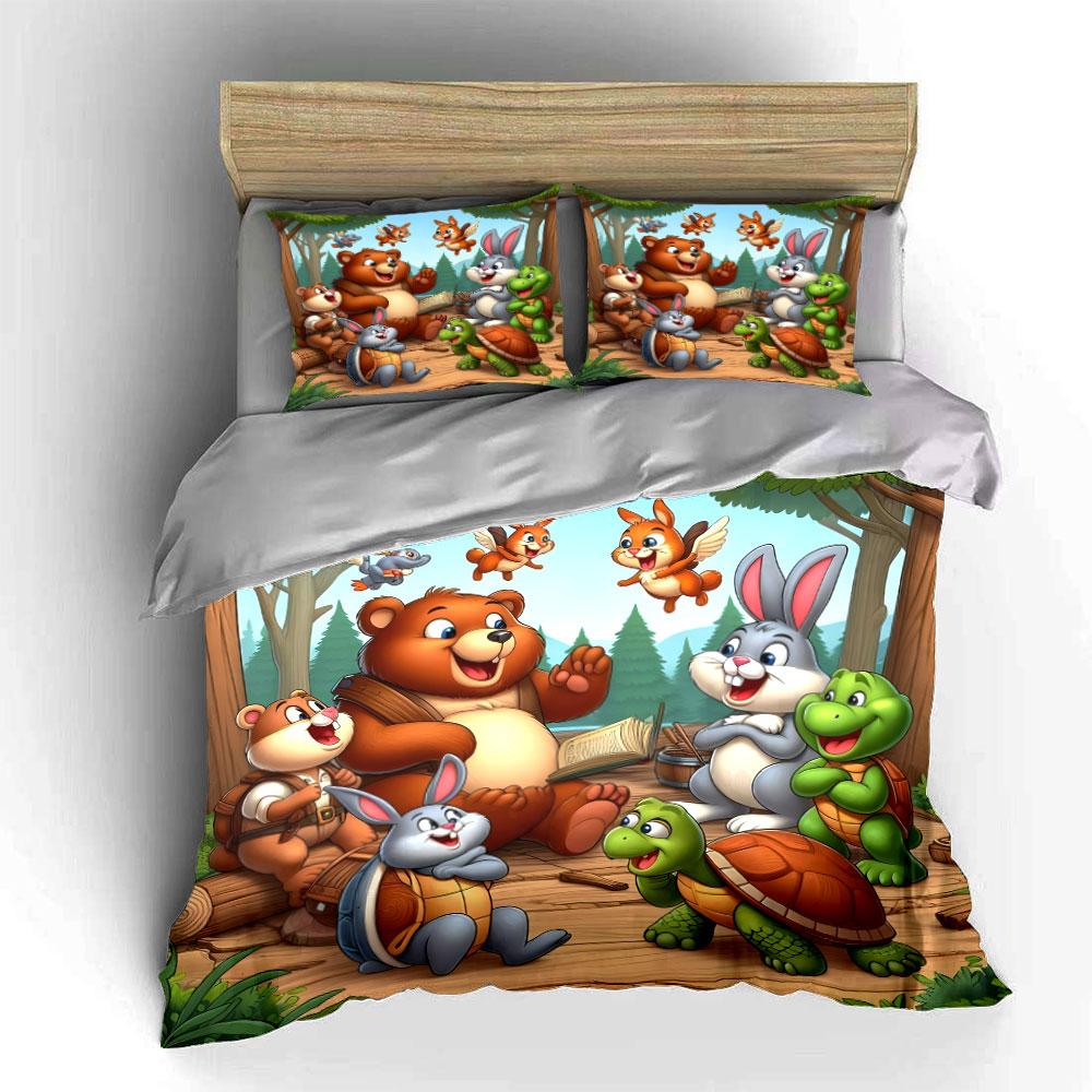 Cartoon Animal Forest Decor Soft Comfortable Duvet Cover Bedding Set Included 1*Duvet Cover & 2*Pillowcases, Gift