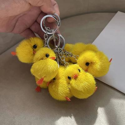 New Funny Plush Toy Duck Keychain Unique Creative Mini Yellow Duck Car Key Ring Colorful Animal Mink Fur School Bag Pendant