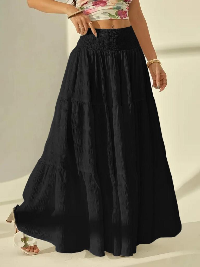 European & American Elegant Solid Color A-line Long Skirt - Versatile, Slimming, Casual