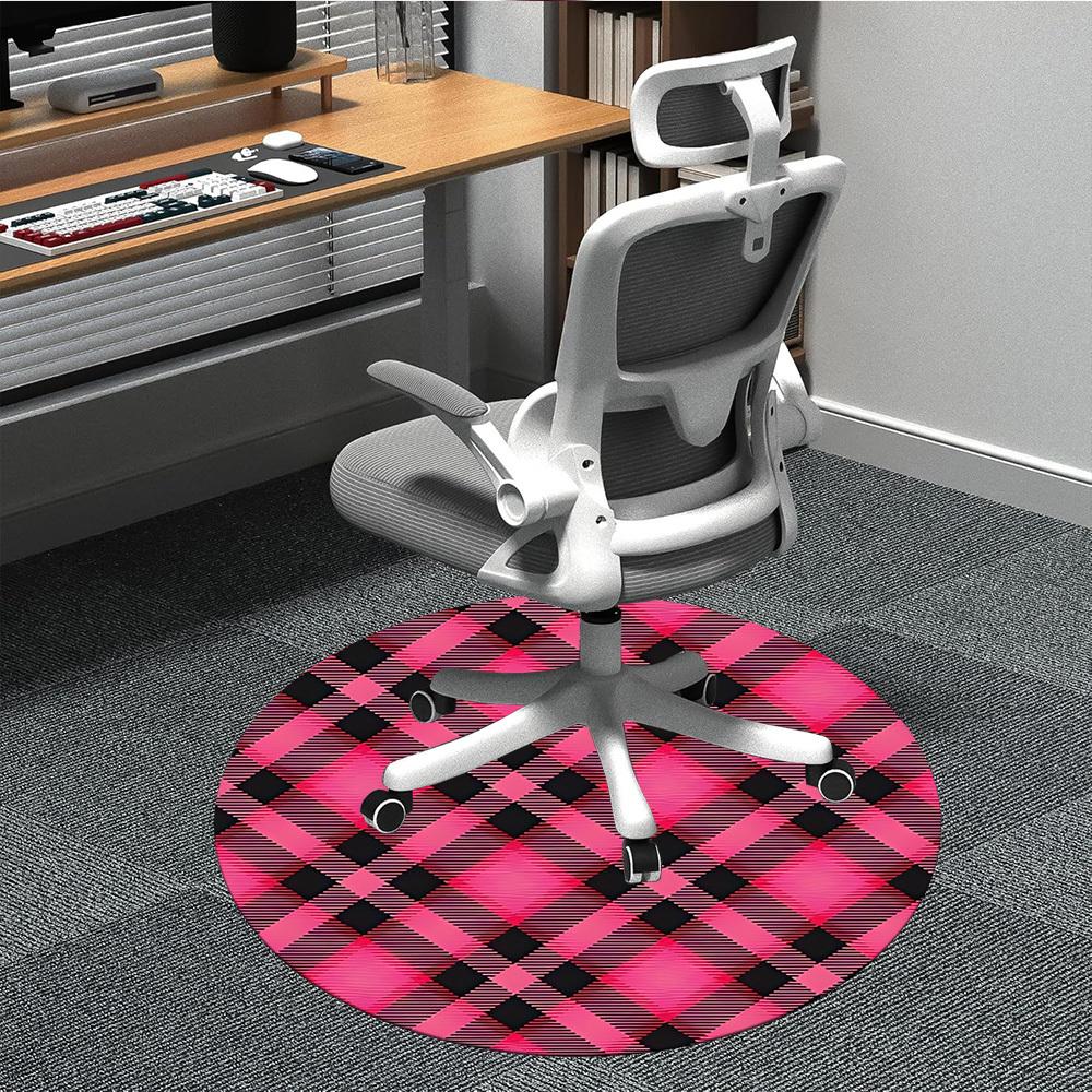 

1pc Pink Plaid Print Chair Carpet for Office, Round Polyester Mat, Indoor Decor for Office, Easycare Fabric, Washable Non-slip Area Carpet 80cm