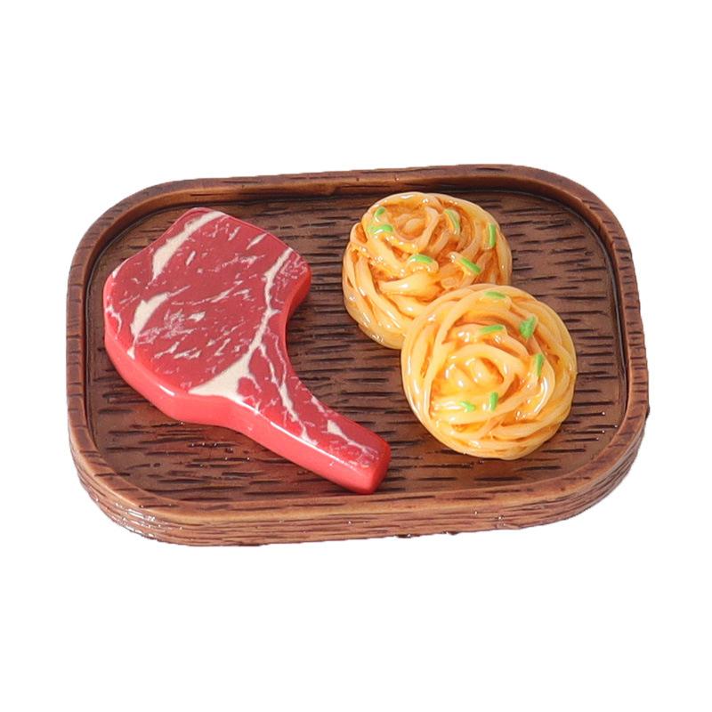 1Set Dollhouse Simulated Steak Red Wine Glass Pasta Kit Model Dollhouse Kitchen Food Decoration Toy Dolls House Accessoreis