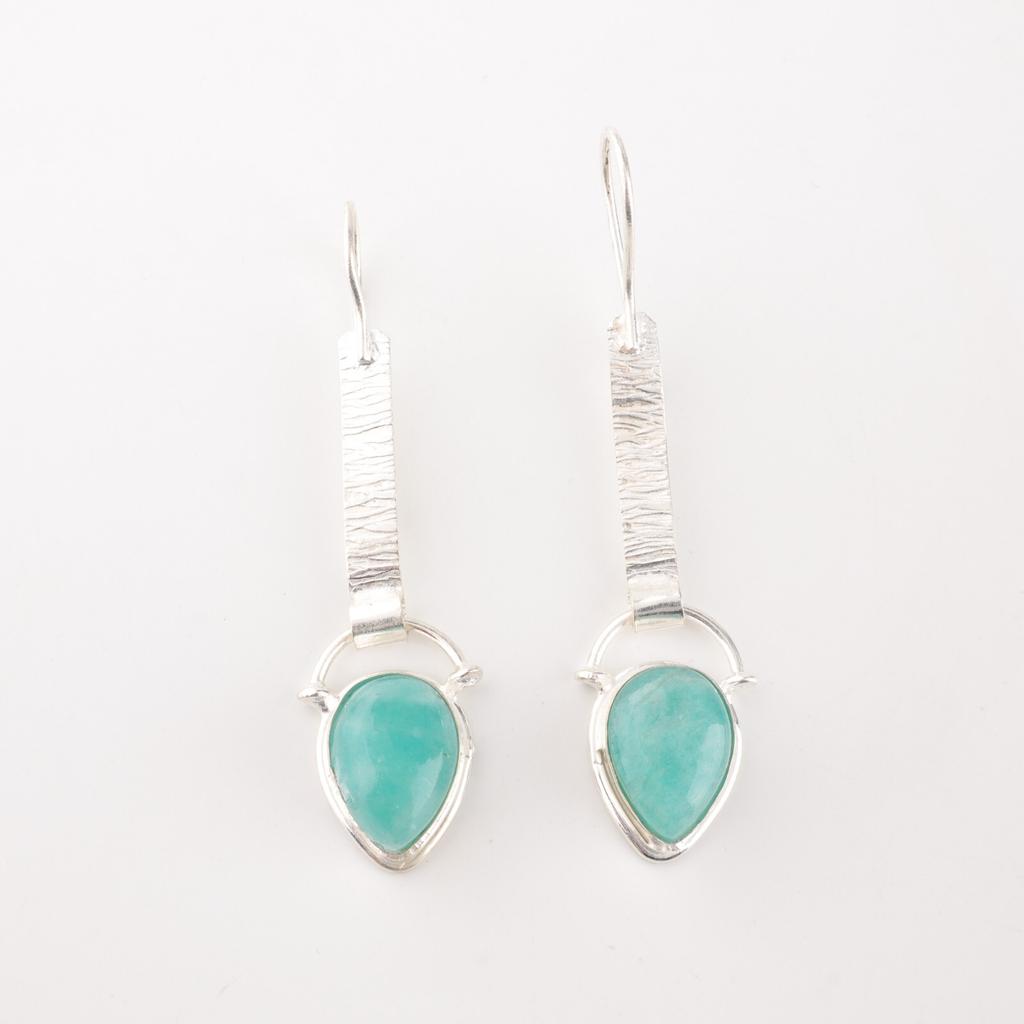 Amazonite Gemstone 925 Sterling Silver Handmade Earrings 2.3" Anniversary Gift EE-166-23