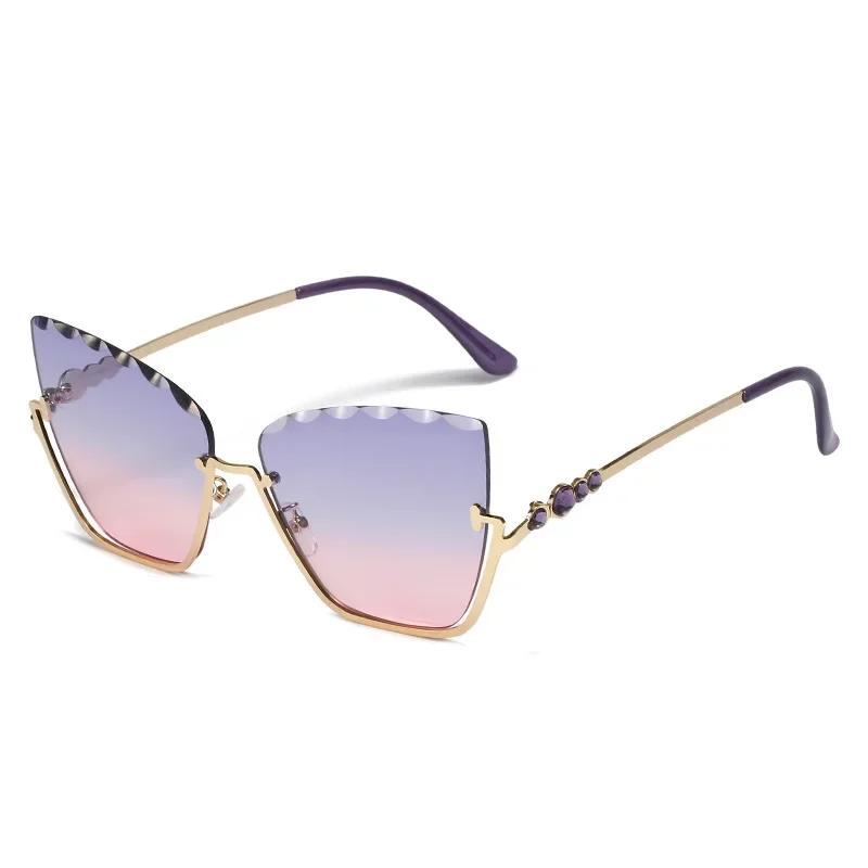 New Fashion Cat Eye Sunglasses Brand Designer Women Half-Frame Metal Sun Glasses Luxury Lady Uv400 Shades Eyewear