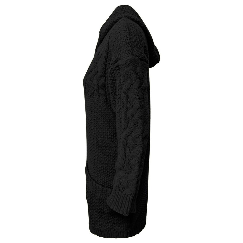 Women Winter Fashion Long Sleeve Solid Color Knitted Hooded Sweater Cardigan Open Front Long Cardigan