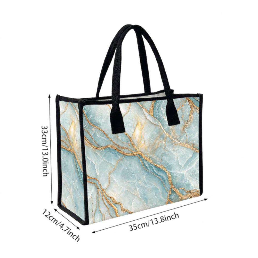 Elegant Blue Gold Marble Pattern Tote Bag Fashion Casual Large Capacity Daily Use Handbag for Women
