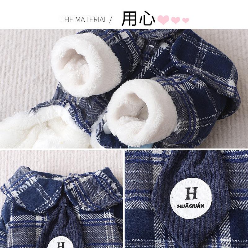 Hund Herbst/Winter Vierbeinige Hose Kariert Vierbeiniger Haustiermantel Knopf Doppellagige Cordhose Kleiner Hund Baumwollmantel
