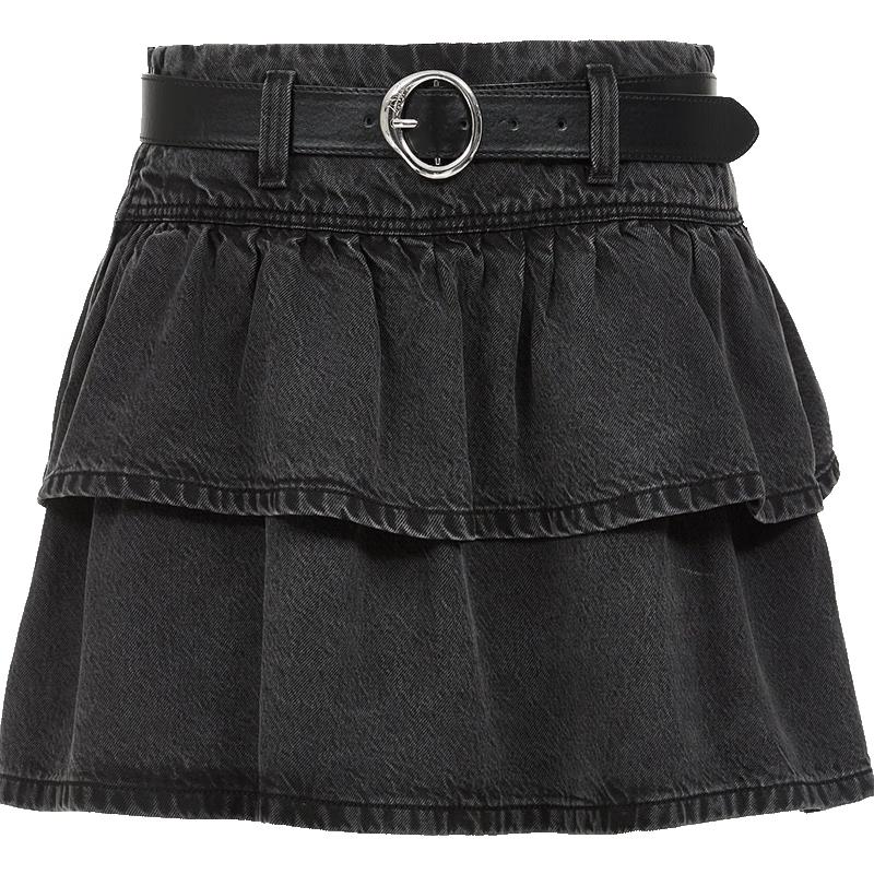 ONLY Women s Ruffled A-Line Denim Mini Skirt L