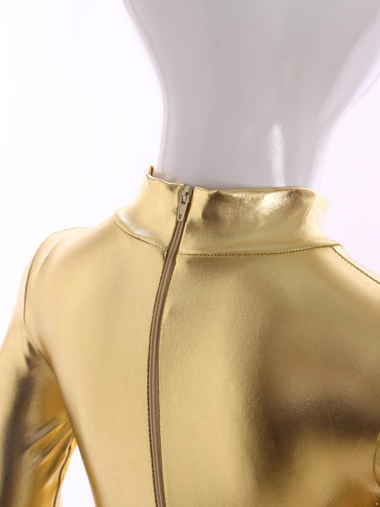 Meisjes jumpsuit met glanzende metallic afwerking, col, lange mouwen en volledige lengte