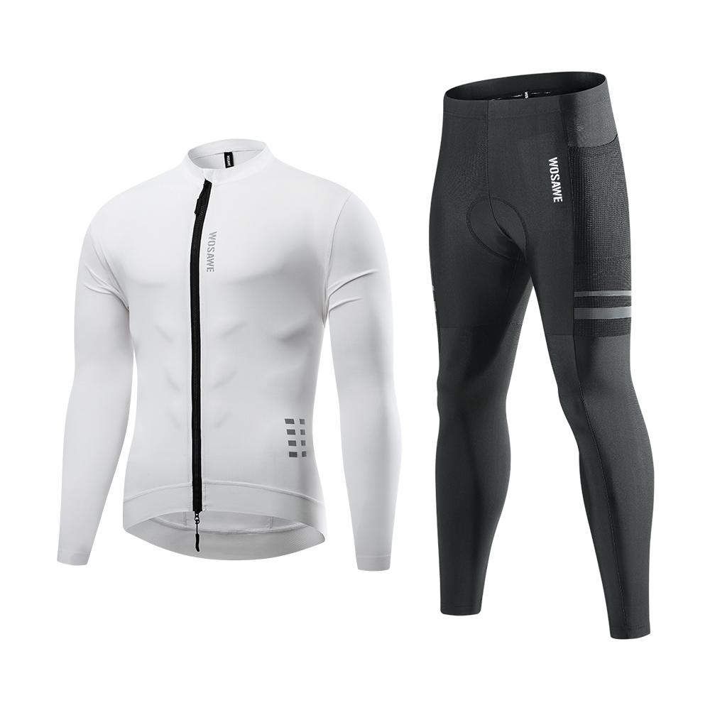 WOSAWE Conjunto de ciclismo masculino de outono, manga comprida, roupas de bicicleta, bicicleta de estrada, meia-calça longa, roupa esportiva para atividades ao ar livre