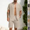 Men's European Linen Short-Sleeve Shirt & Shorts Set - Breathable Holiday Two-Piece