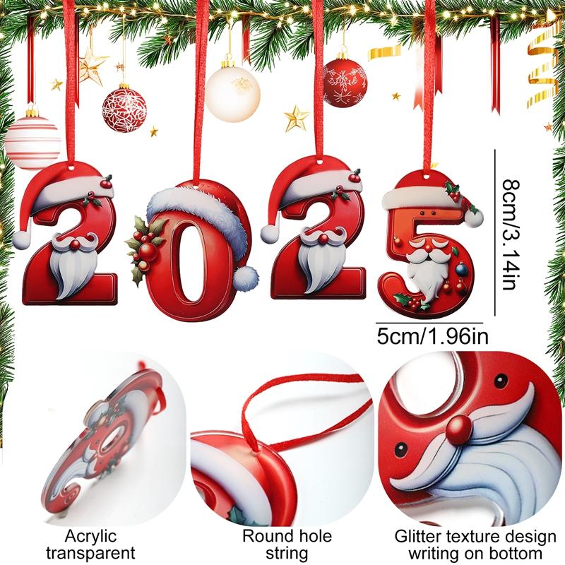 8CM Artificial Acrylic Christmas Numbers 0-9 Xmas Tree Hanging Ornaments for Home Party Decor New Year Gift 2025 Navidad