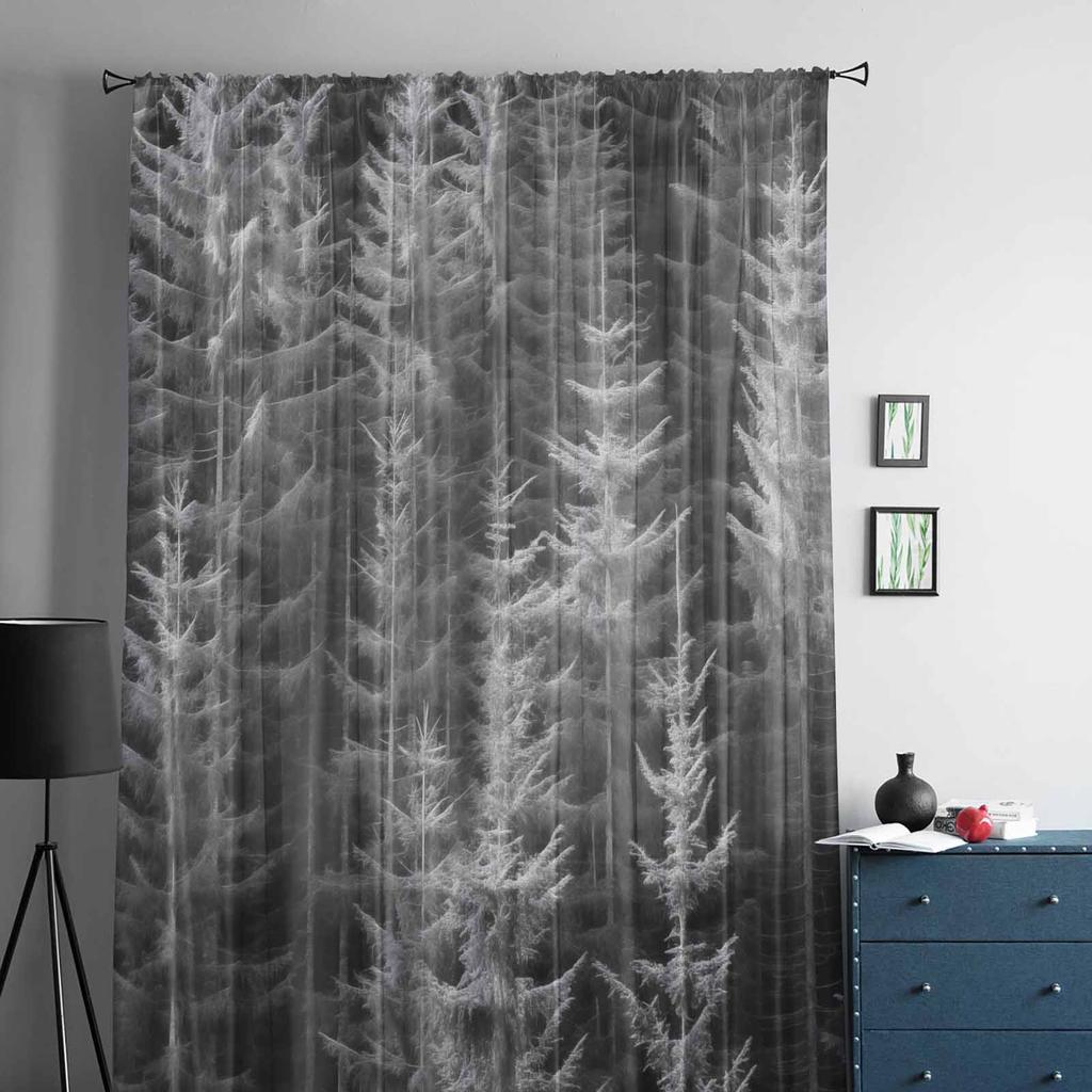 Tapet Skog Träd Höst Tyg Fönstergardiner för Sovrum Lyx Heminredning Draperier i Vardagsrum Chiffongpaneler