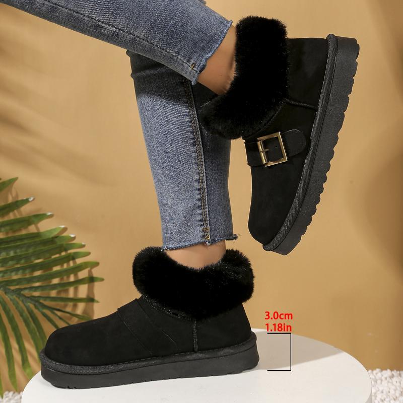 Fashion Casual Metal Buckle Decoration Thick Bottom Snow Boots Fashion Faux Fur Low Heel Boots Women Winter Warm Short Plush Shoes