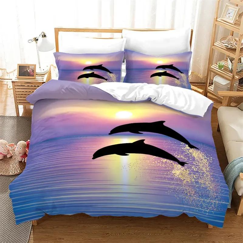 Comforter Jumping Dolphin Marine Themed Bedding Set King Full Twin For Kids Adults Decor Microfiber Ocean Animals