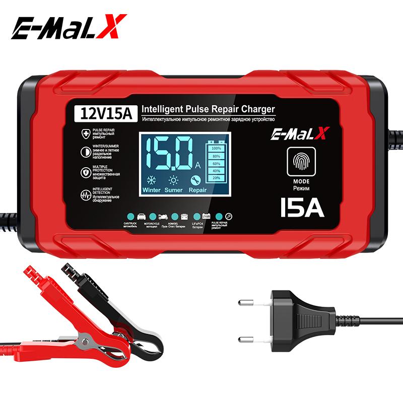 12V 15A Car Battery Charger Electric Motorcycles Charger For Lifepo4 Lead-Acid AGM GEL Lithium Battery Intelligent Pulse Repair 12V