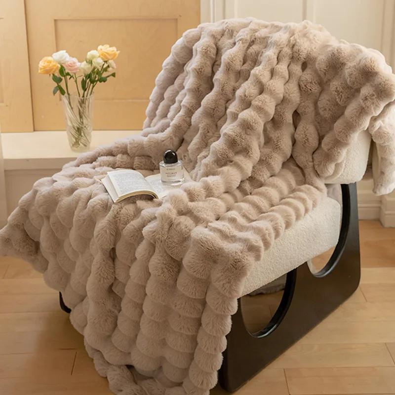 Faux Fur Plush Throw Blanket Warm Winter Double-sided Blankets For Bed Luxury Plaid Shaped Couch Cover For Sofa Pillow Case Gift