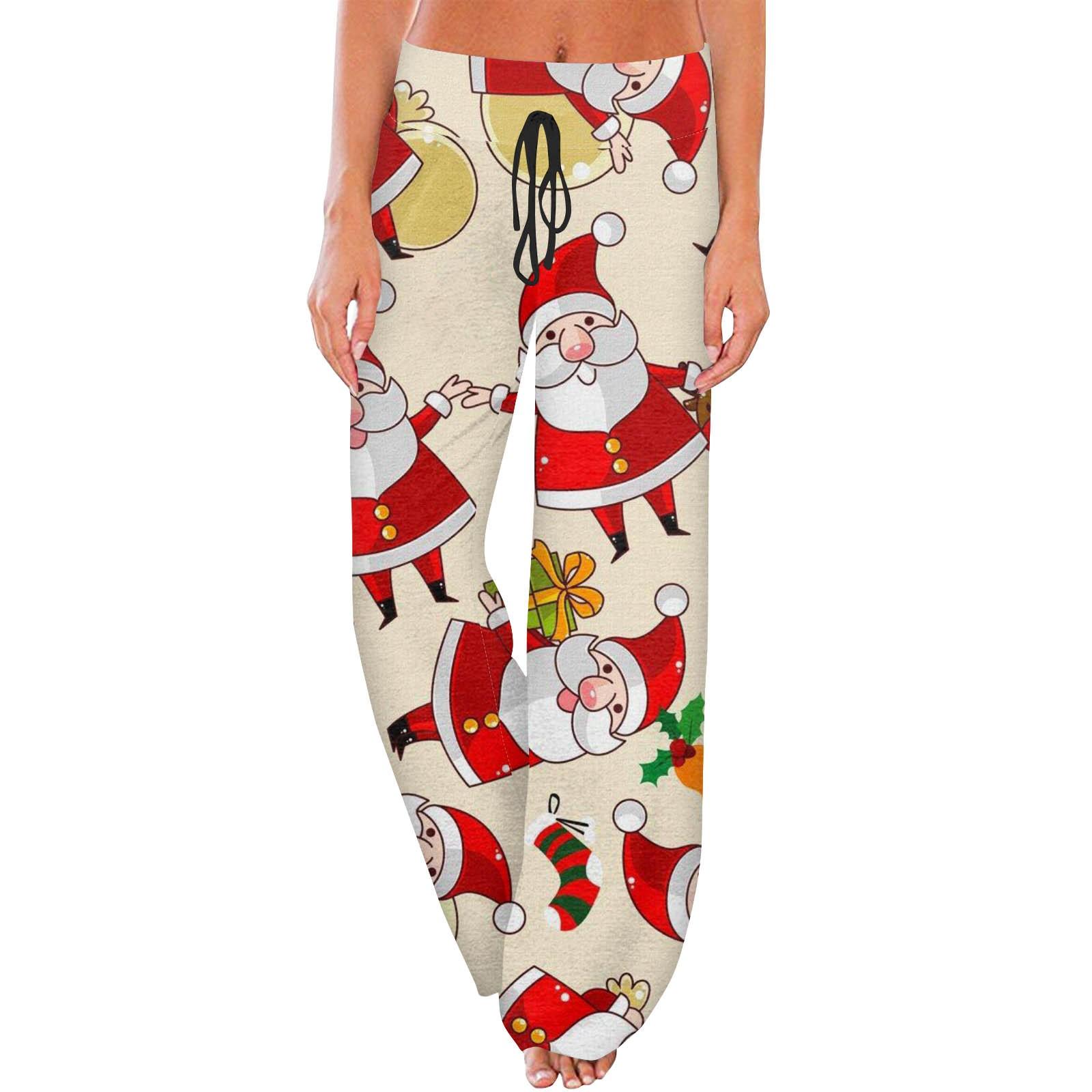 

Женские повседневные модные удобные пижамные брюки с рождественским принтом, широкие брюки на шнурке M хаки