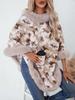 Women's Autumn and Winter Large Size Sleeve Knitted Leopard Print Fur Collar Shawl Loose Sweater Cape Top for Women