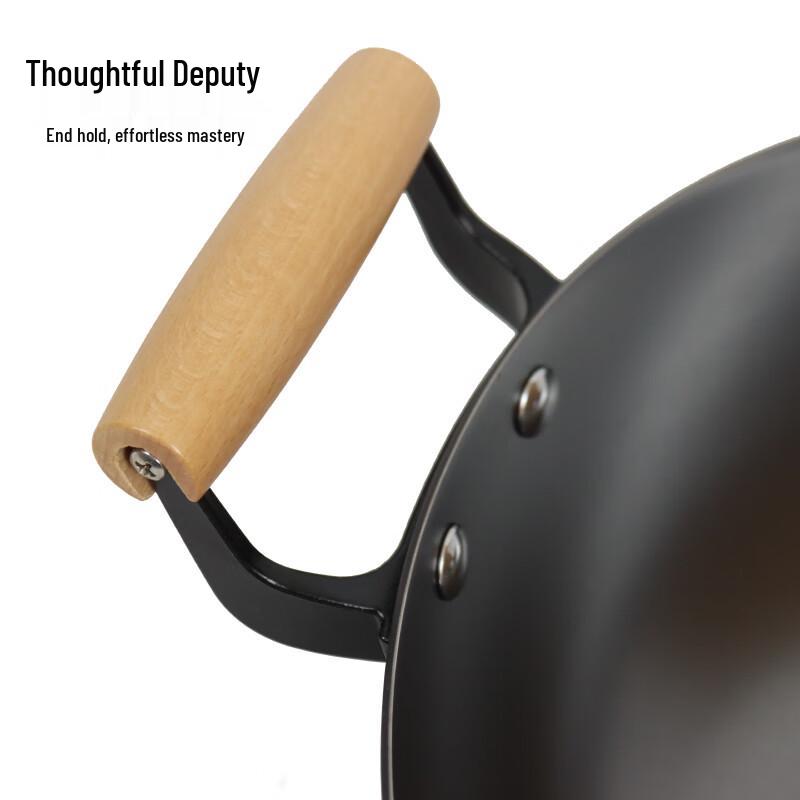 Lufenglai Cast Iron Wok with Solid Wood Handle