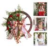 Christmas Wooden Wagon Wheel Wreath Simulation Winter Themed Party Bar Door