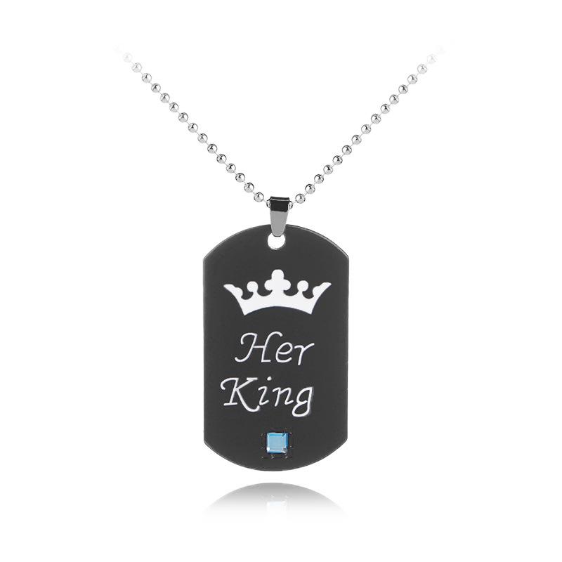 Lovers Her King His Queen Tag Keychain Black Creative Alloy Pendant Necklace Couple Love Forever Necklace Valentine Day Jewelry