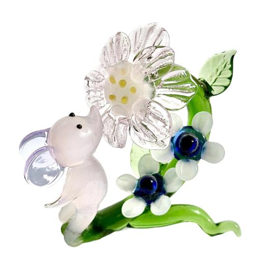 Миниатюрная стеклянная фигурка цветка Коллекционная ручная выдувка Цветок с мышью Настольное украшение Подарок на День матери, День рождения, Рождество розовый