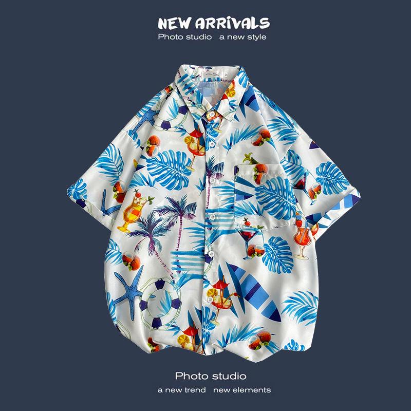Camisa de Verano Coreana Retro Floral Holgada para Pareja - Top de Manga Corta para Hombre a la Moda
