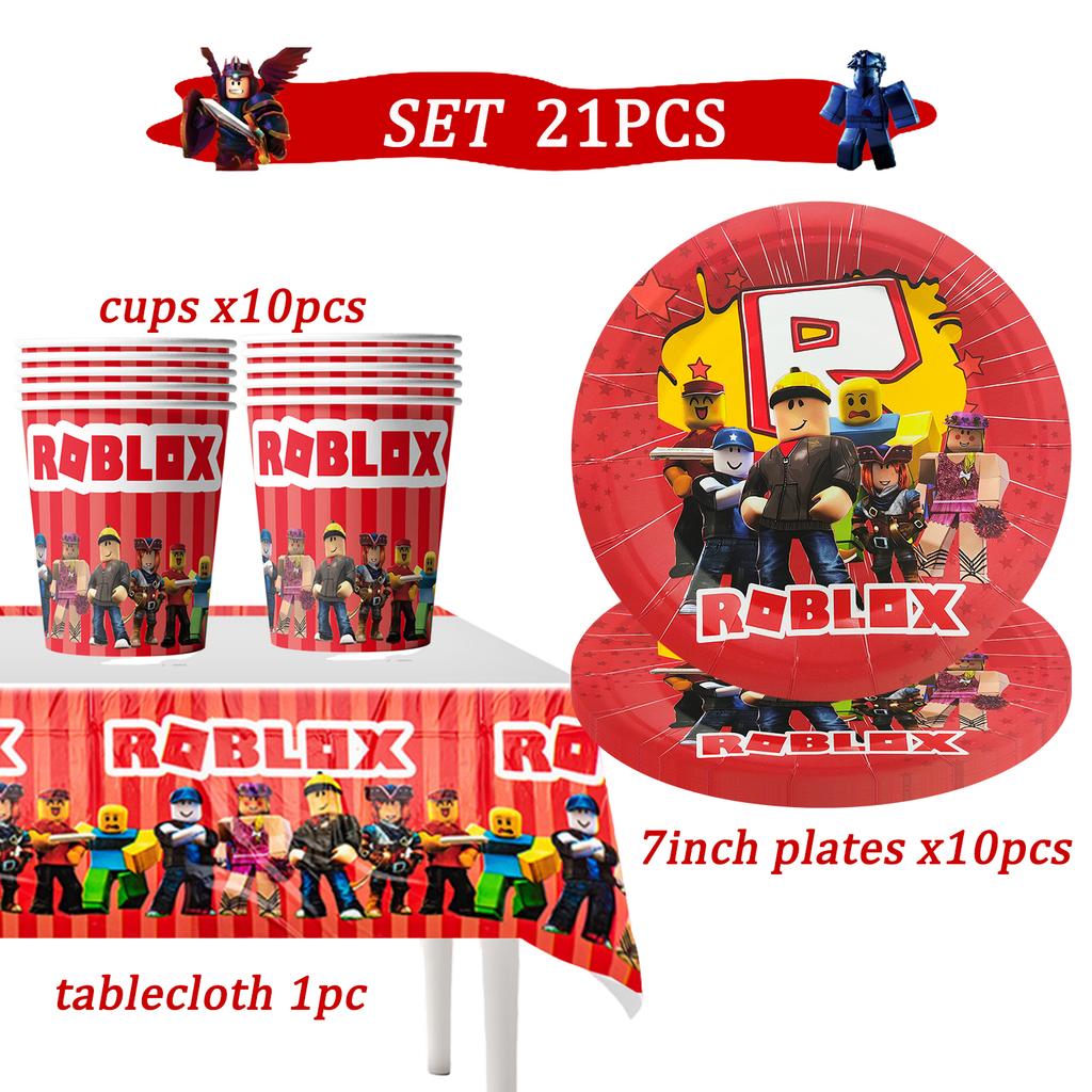 Roblox Birthday Party Decorations Supplie Celebration Disposable Tablecloth Cup Plate Baby Shower banner set Entertaining Play Safe Kid Friendly Fun