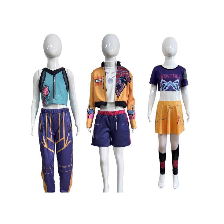 Children Clothes KPop Demon Hunters Witch Group Cosplay Clothing Print Girls Pop Singer Jacket + Shorts 2 Pieces Set For Kids