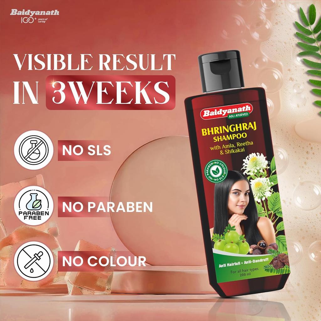 Baidyanath Bhringhraj Shampoo 200 ml | Ayurvedic Herbal Hair Cleanser With Amla & Bhringhraj | Sulphate Free Gentle Scalp Nourishment