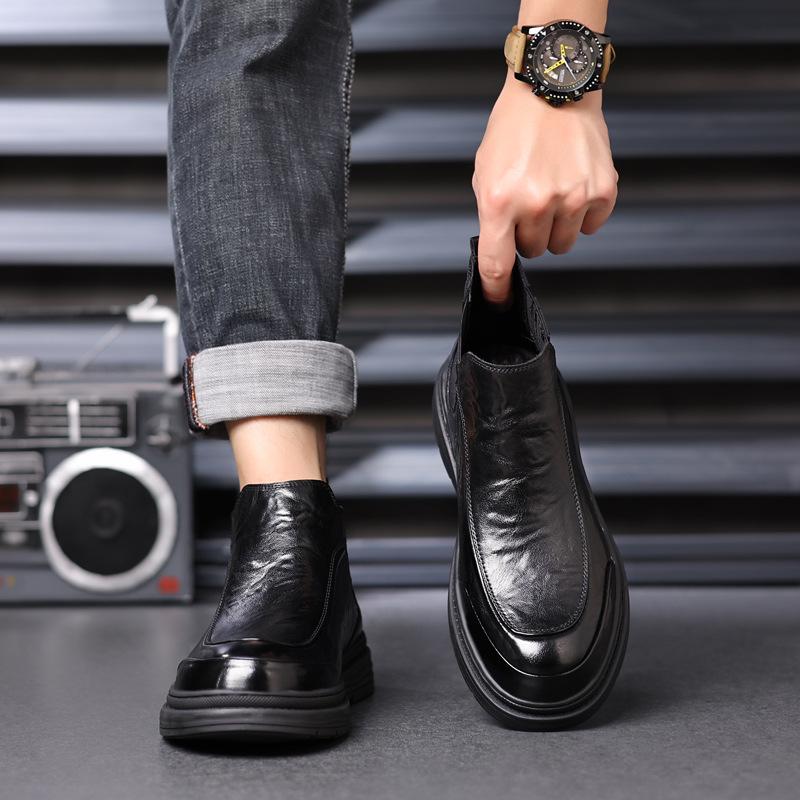 Men's Chelsea Martin Retro Leather Ankle Boots - British Style Mid-Top for Autumn/Winter