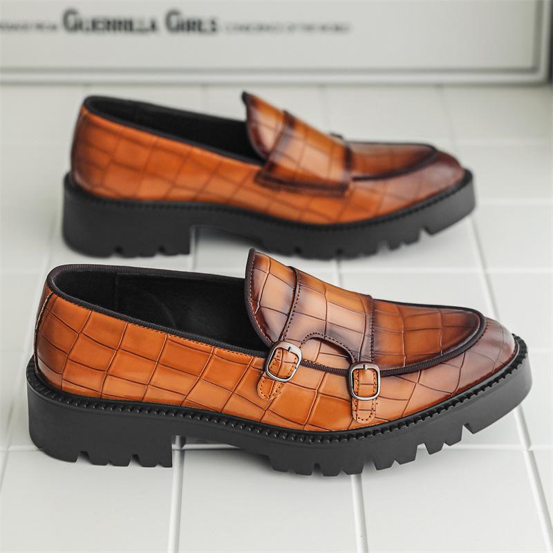 8670 Loafers One-Pedal Loafers Fashion Casual Leather Shoes Men's Platform Height Increasing Double Buckle Loafers