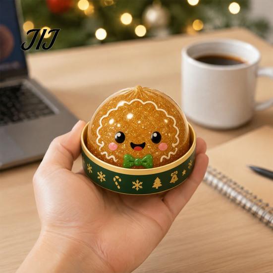 Stress Reducing Desk Accessories Christmas Bun Squeeze Toy with Steamer, Soft Sensory Fidget Toy, Cute Fun Stocking Stuffers Slow Rising TPR Glitter,
